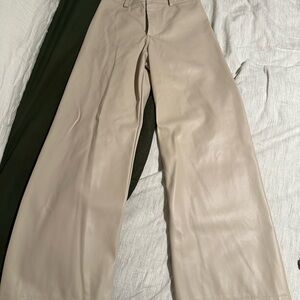 Beige Faux Leather Wide-Leg Pants